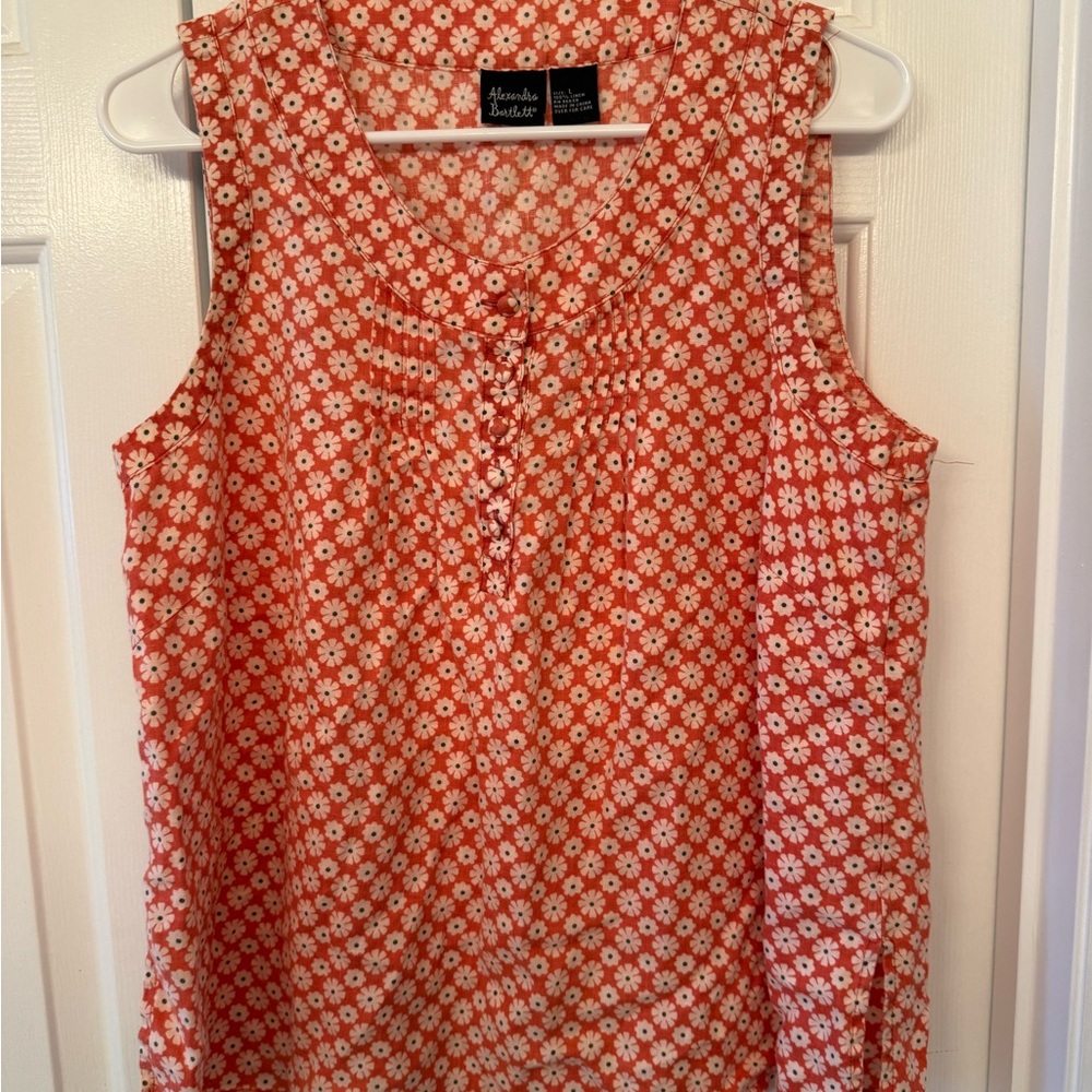 Amanda Smith Coral Floral Sleeveless Blouse